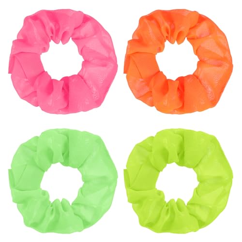 4 Stück Dickes Satin Haar Scrunchies Neon Haargummi Scrunchies Stylische Elastisches Haarbänder Weich Pferdeschwanzhalter Hair Stirnband für Damen Mädchen Cheerleading Party Outfits Karneval von Qianyu