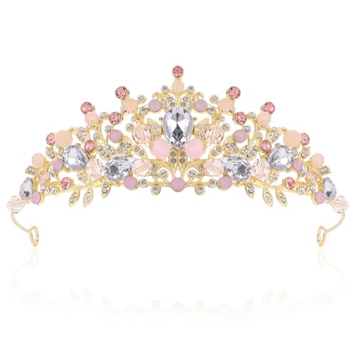 Kristall Krone Tiara Rosa Diadem mit Strass Mädchen Prinzessin Stirnband Süß Hochzeit Braut Haarband Festzug Haarschmuck für Geburtstagsfeier Weihnachtsfeier Halloween Karneval Weihnachten Frauen von Qianyu