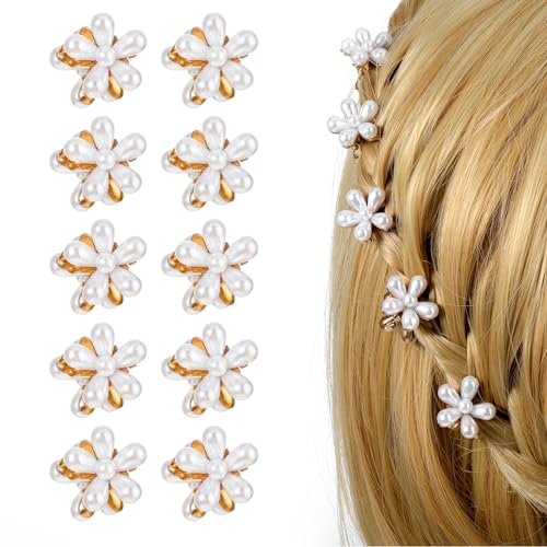 Qianyu 10 Stück Mini Blumen Perlen Haarspangen Klein Haarklammer Dekorativer Haarschmuck Metallclips für Party Damen Mädchen Geburtstagsfeier Hochzeiten von Qianyu