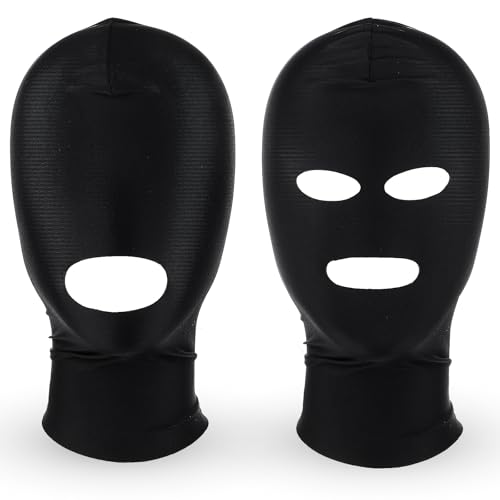 Qianyu 2 Stück Dünn Skimaske Vollgesichtsmaske schwarze atmungsaktive Kapuze für Halloween-Maskenball Cosplay-Kostümzubehör Unisex-Kopfbedeckung Mundloch und offene Augen Mund 3 Löcher bequeme Maske von Qianyu