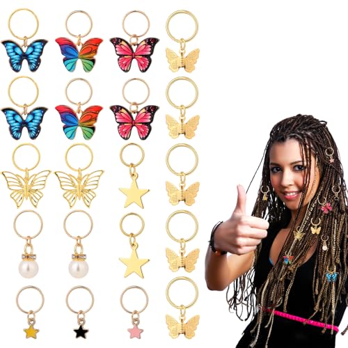 Qianyu 20 Stück Haarschmuck für Zöpfe Haarspiralen Clips Haarschmuck Ringe Aluminium Goldene Schmetterling Haar-Accessoire für Frauen Dreadlock Dekoration von Qianyu