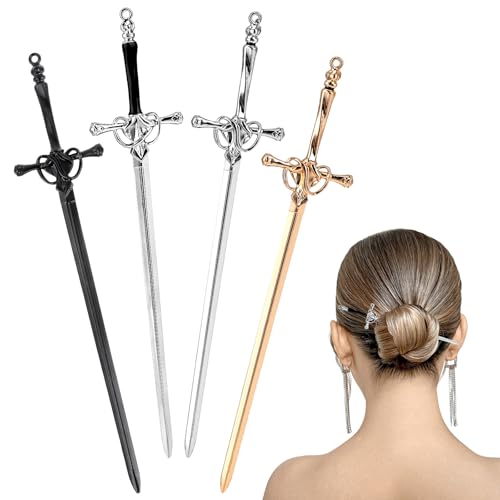 Qianyu 4 Stück Chinesische Haarnadel Haar Stäbchen Schwertform Haarstab-Anhänger Antike Stil Schwert Haar Essstäbchen Vintage Stil Haar Sticks für Damen Haar Zubehör (Mehrfarbig 2) von Qianyu