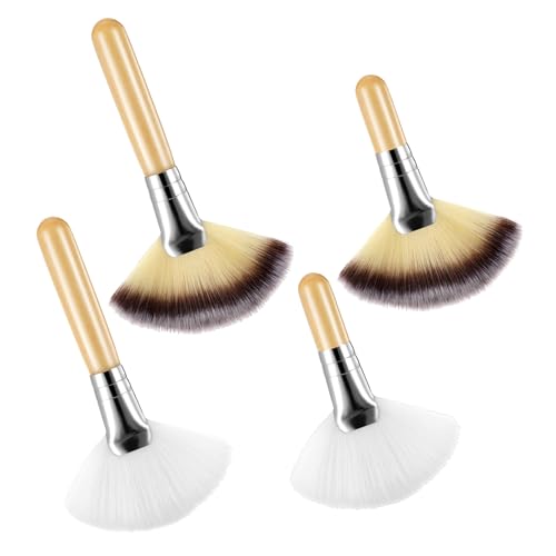 Qianyu 4 Stück Professionelle Fan Pinsel Gesichts Fächerpinsel Kosmetik Make-up Maske Bürsten Set Frauen Mädchen Gesichtsmaske Sbehandlungen Applikator für gepresste oder lose Pulver von Qianyu
