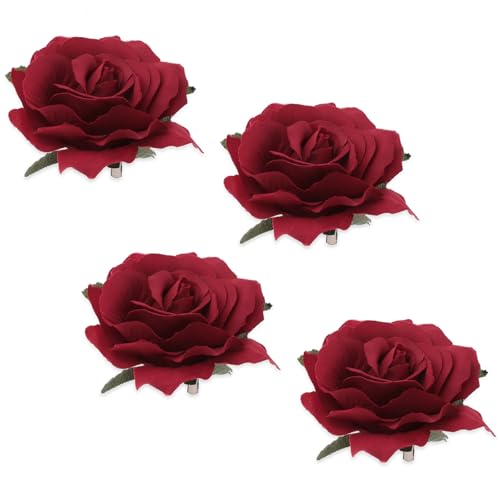 Qianyu 5 Stück Rosen Blume Haarspange Rose Brosche Blumenclips Boutonniere-Haarspangen Kopfschmuck für Frauen Mädchen Hochzeit Teeparty Outfits Party Hochzeit Event Halloween Weihnachten (rot) von Qianyu