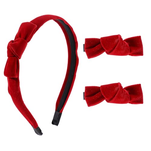 Qianyu Samt Bogen Stirnbänder Haar-Accessoire-Set mit Schleife aus Rotem Anti-Rutsch Mode Haarbänder Kleines Haarnadel Asthetischer Haar-Styling-Clip Süßes Kopfbedeckung Zubehör für Karneval Winter von Qianyu