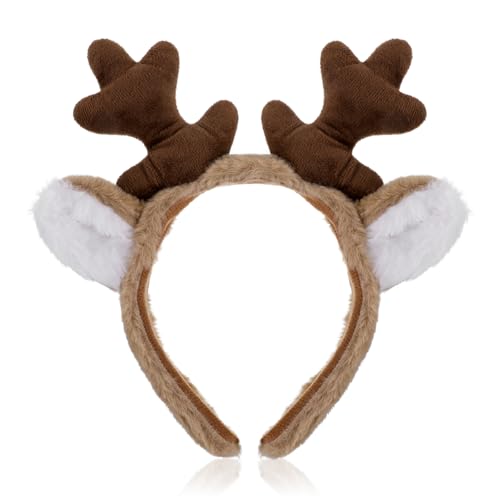 Qianyu Rentiergeweih Stirnband Tierohren Haarband Rentier Haarreifen Haar-Accessoires für Party Cosplay Kostüm Weihnachten Halloween von Qianyu