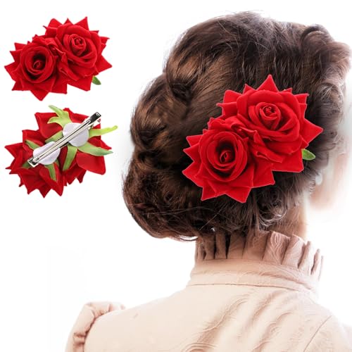 Qianyu Rose Haarspange Braut Rose Blume Kronen Haarschmuck Pferdeschwanzhalter Dutt Chignon Halter Zubehör Hanfu-Kostüm Haarspangen für Frauen Mädchen Hochzeitdeko Party Halloween Karneval Maskerade von Qianyu