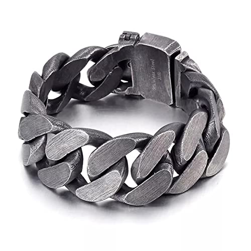 Herren-Armband, 25 mm schwer, mit Gürtel, schwarz, Punk-Rock-Panzerkette, kubanische Gliederkette, Edelstahl, Biker-Schmuck, Edelstahl, kein Edelstein von Qiaonitu