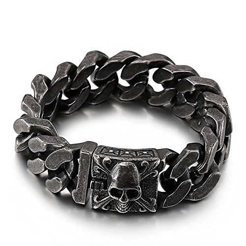 Jewelry Herren-Armband, 23 mm groß, schwer, Edelstahl, kubanische Kette, Totenkopf-Armband, Biker-Gothic-Armbänder, hochglanzpoliert, legierter Stahl, kein Edelstein, von Qiaonitu