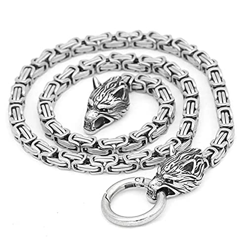 Nordischer Keltischer Wolf Herren Halskette Thors Hammer Wikinger Wolfskopf Edelstahl Anhänger Skandinavische Rune Byzantinisches Amulett Schmuck, 80cm, Edelstahl, Kein Edelstein von Qiaonitu