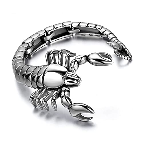 Punk Rock Gothic Herren Damen 18K Gold Edelstahl Skorpion Armband Hiphop Schwarz Fahrrad Biker Tier Manschette Armreif Handgelenk Schmuck Silber poliert, 21 cm, Edelstahl, kein Edelstein von Qiaonitu