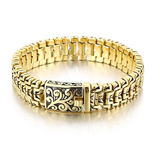 Punk Rock Pfeilförmiges Totem-Blumen-Armband für Herren, Hiphop, Retro, Edelstahl, Biker-Kette, Herren-Armband, Schmuckzubehör, Edelstahl, kein Edelstein, von Qiaonitu