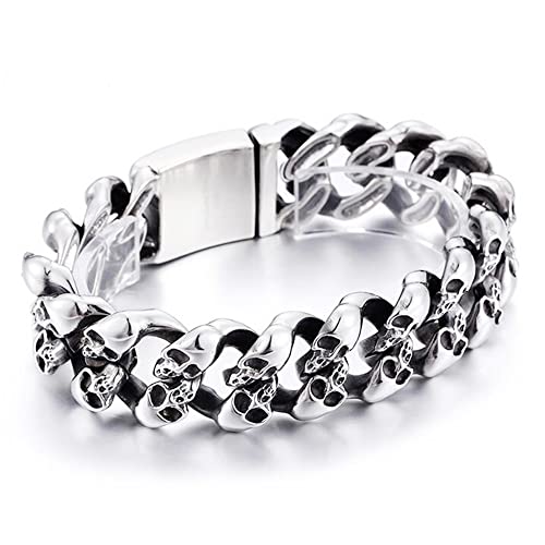 Punk Vingate Herren Edelstahl Totenkopf Panzer kubanisches Armband Hiphop Rock Bike Armreif Schmuck von Qiaonitu