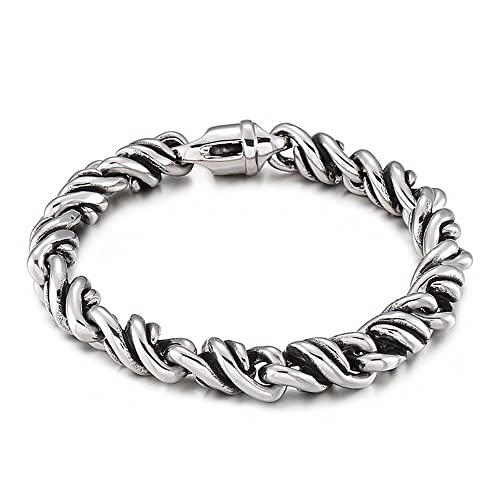 Qiaonitu 10 mm schweres Punk-Armband für Herren, Hiphop, glänzender Edelstahl, silberfarben, Fahrradarmreif, Schmuck, 23 cm, Edelstahl, kein Edelstein von Qiaonitu