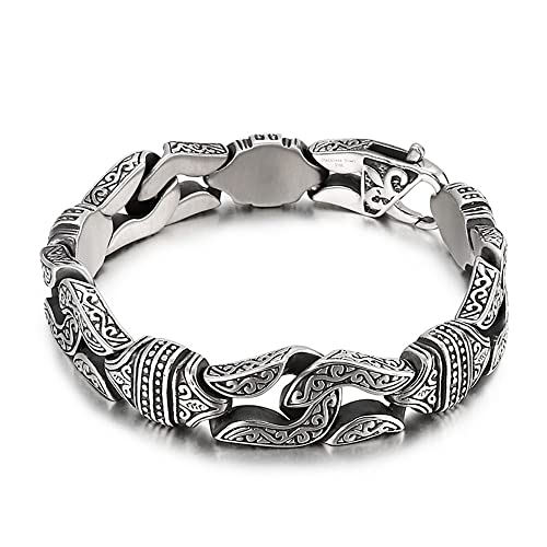 Qiaonitu 14 mm Punk-Retro-Totem-Armband für Herren, Hiphop, 316L-Edelstahl, Biker-Armreif, Schmuck, Party-Zubehör, Edelstahl, kein Edelstein von Qiaonitu
