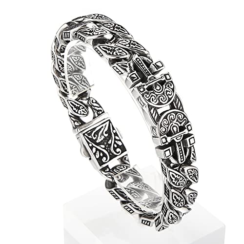 Qiaonitu 15 mm Punk Vintage Kreuz kubanische Panzerkette Armband Herren Edelstahl Fahrrad Biker Charm Armbänder Armband Schmuck Silber Schwarz 21 cm Edelstahl ohne Edelstein von Qiaonitu