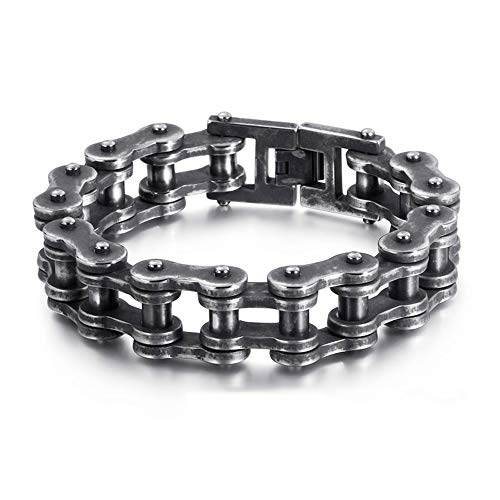 Qiaonitu 18 - 22,9 cm schweres Study Herren-Armband aus Edelstahl, für Fahrrad, Biker, Motorrad, Schmuck, Regenbogenfarben, Silber, Schwarz, 19 mm (Schwarz, 20,5) von Qiaonitu