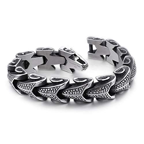 Qiaonitu 19,8 cm - 22 cm Edelstahl Drachen-Mann-Armbänder für Herren, Punk-Rock-Kiel-Armbänder und Armreifen, Schmuck, Stahl von Qiaonitu