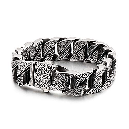 Qiaonitu 20 mm Punk Chunky Panzerkette Armband Herren Vintage Blume Edelstahl Myterious Symbol Charm Fahrradkette Biker Schmuck, 8.66inches, Edelstahl, Zirkonia von Qiaonitu