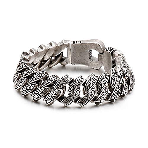 Qiaonitu 20 mm Punk Chunky Panzerkette Armband Herren Vintage Blume Edelstahl Myterious Symbol Charm Fahrradkette Biker Schmuck, One Size, Edelstahl von Qiaonitu