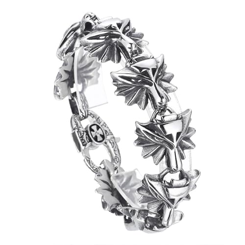 Qiaonitu 20 mm Punk Vintage Biker Herren Edelstahl Wikinger Wolfskopf kubanische Panzerkette Armband Hiphop cooler männlicher Armreif Schmuck, 8.66inches, Edelstahl, Kein Edelstein von Qiaonitu