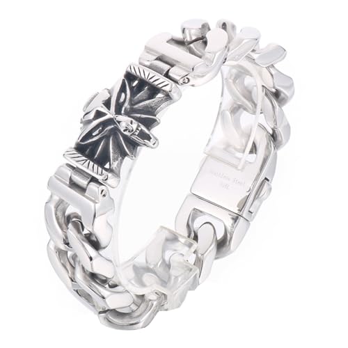 Qiaonitu 20 mm Punk Vintage Biker Herren Edelstahl Wikinger Wolfskopf kubanische Panzerkette Armband Hiphop cooler männlicher Armreif Schmuck, 8.66inches, Edelstahl, Kein Edelstein von Qiaonitu