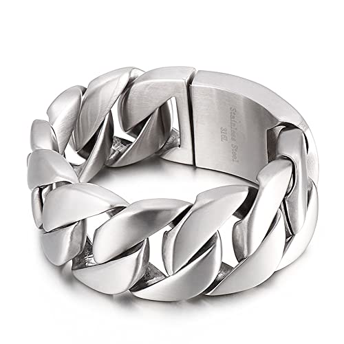 Qiaonitu 31 mm großes, schweres, klobiges gebürstetes Panzerkettenarmband, Hiphop-Punk, Herren, 316L Edelstahl, Biker-Armreif, Schmuck, groß, Edelstahl, kein Edelstein von Qiaonitu