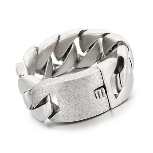 Qiaonitu 31 mm großes, schweres, klobiges gebürstetes Panzerkettenarmband, kubanische Kette, Hiphop-Punk, Herren, 316L Edelstahl, Biker-Armreif, Schmuck, Large, Edelstahl, Kein Edelstein von Qiaonitu