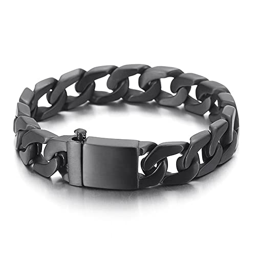 Qiaonitu Armreif für Herren und Damen, schwarz, Edelstahl, kubanische Armbänder, Punk-Rock, Hiphop, Biker, Armreif, Schmuck, Edelstahl, Kein Edelstein von Qiaonitu