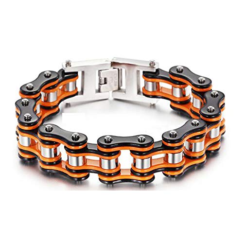 Qiaonitu Edelstahl-Armband für Herren und Damen, Biker-Kette, breiter, schwerer Armreif, Herren-Schmuck, zweifarbig, poliert, 23cm, Edelstahl, Kein Edelstein von Qiaonitu
