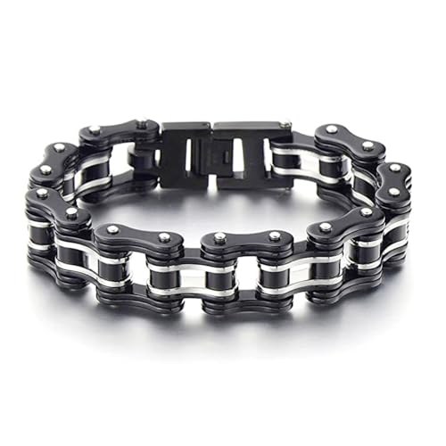 Qiaonitu Edelstahl-Armband für Herren und Damen, Biker-Kette, breiter, schwerer Armreif, Herren-Schmuck, zweifarbig, poliert, 23cm, Edelstahl, Kein Edelstein von Qiaonitu