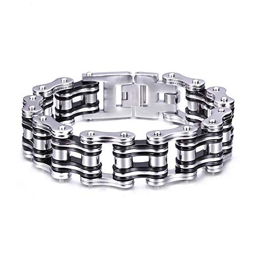 Qiaonitu Edelstahl-Fahrradketten-Armband für Herren, Motorrad, schwerer Biker-Armreif, rot, schwarz, blau, Herrenschmuck (Schwarz, 54 cm) von Qiaonitu