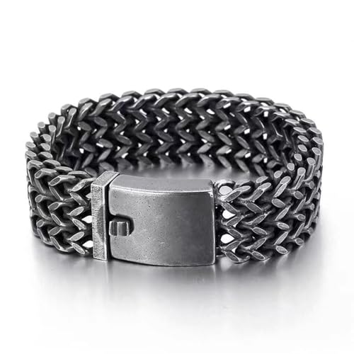 Qiaonitu Großes Biker-Armband für Herren, Edelstahl, schwer, mehrsträngig, Weizennetz, Panzer-Armband, Silber, 18 mm, 30 mm (schwarz, 18 mm breit, 22 cm lang) von Qiaonitu