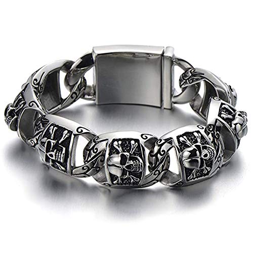 Qiaonitu Heavy and Study Herren-Armband Edelstahl Gothic Biker Totenkopf Silber Schwarz zweifarbig poliert von Qiaonitu