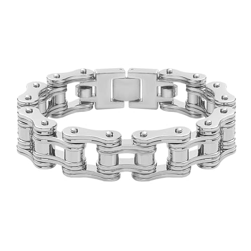 Qiaonitu Herren-Fahrrad-Armband, Edelstahl, Biker-Gliederkette, Armband, Motorrad-Armreif, 18 - 24 cm, 23cm, stahl, Kein Edelstein von Qiaonitu
