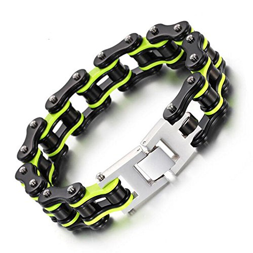 Qiaonitu Herren Vintage Edelstahl Biker Fahrrad Armband Motorrad Kette Link Punk Handgelenk Armreif Schwarz Grün von Qiaonitu