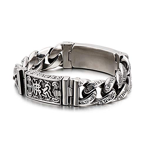 Qiaonitu Hiphop Punk Totenkopf-Charm-Armband für Herren, Edelstahl, Biker, geheimnisvolles Symbol, Gliederkette, Buddha-Armbänder, Handgelenkschmuck (Silber, Schwarz, 2, 54 cm) von Qiaonitu