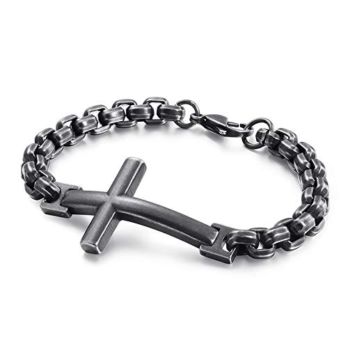 Qiaonitu Jewelry Herren-Armband, Vintage, Edelstahl, abgerundet, quadratisch, Perlenkette, Gliederarmband, Kreuz-Armbänder und Armreifen, Edelstahl von Qiaonitu