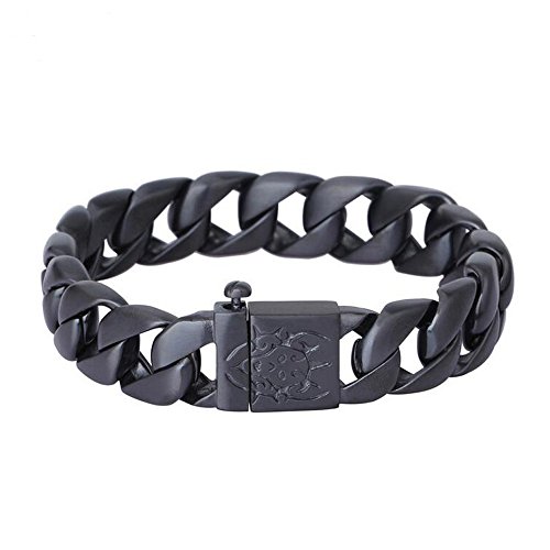 Qiaonitu Jewelry Herren-Armband aus Edelstahl, kubanisches Panzer-Armband, 15 mm, schwer, glänzend, Biker-Totenkopf-Armbänder und Armreifen, 22 cm, 8 66 inch, Legierter Stahl, NA von Qiaonitu