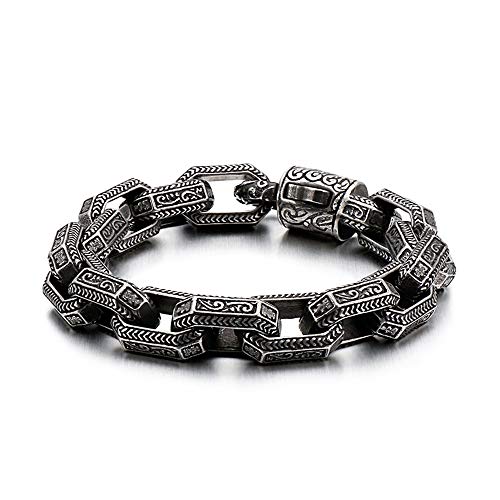 Qiaonitu Jewelry Punk Buddha Kopfkette Gliederarmband Herren Hiphop Vintage Edelstahl Biker Armbänder Armreifen Silber, stahl, Kein Edelstein von Qiaonitu