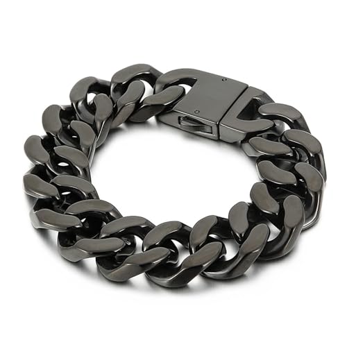 Qiaonitu Jewelry Punk Rock Biker kubanische Gliederkette Armband Gold 20 mm groß Edelstahl Panzer-Armreif für Herren, 22 cm, Edelstahl, kein Edelstein von Qiaonitu