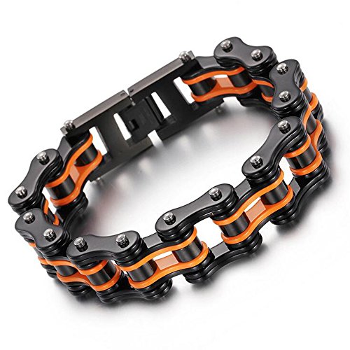 Qiaonitu Schweres Herren-Armband aus Edelstahl, für Fahrrad, Biker, Motorrad, Schwarz, Orange, Gelb, hochglanzpoliert, 22 cm, Edelstahl, Nein von Qiaonitu