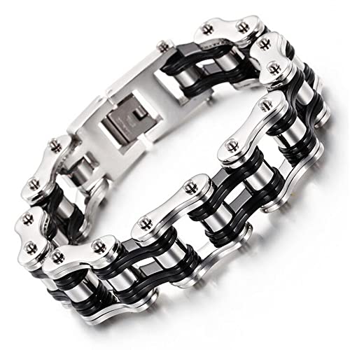 Qiaonitu Schweres Herren-Armband aus Edelstahl, für Fahrrad, Biker, Motorrad, Schwarz, Orange, Gelb, hochglanzpoliert, 22 cm, Edelstahl, Nein von Qiaonitu