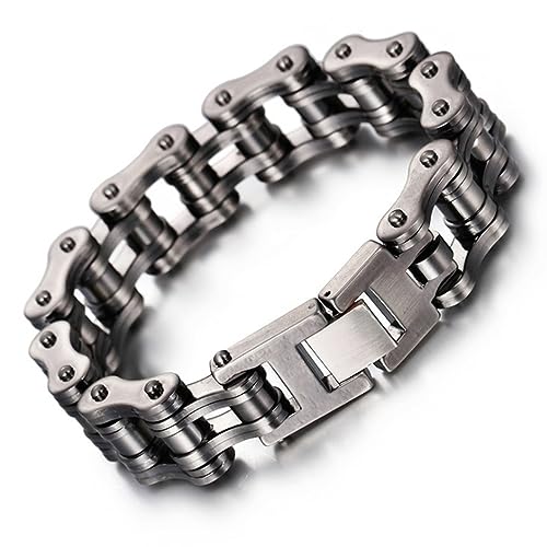 Qiaonitu Schweres Herren-Armband aus Edelstahl, für Fahrrad, Biker, Motorrad, Schwarz, Orange, Gelb, hochglanzpoliert, 22 cm, Edelstahl, Nr von Qiaonitu