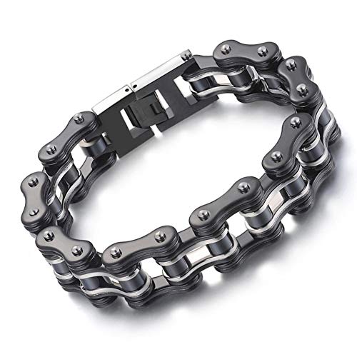 Schweres Herren-Armband aus Edelstahl, für Fahrrad, Biker, Motorrad, Schwarz, Orange, Gelb, hochglanzpoliert (Schwarz und Silber) von Qiaonitu