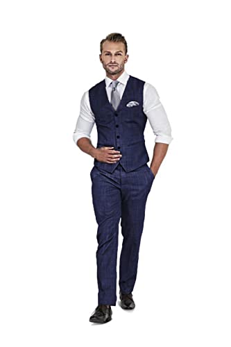 Qiatuu Herren Leinen Anzug 2 Stück Anzüge Trauzeugen Smoking Sommer Strand Hochzeit Prom Party Anzug Weste Hosen Set, Marineblau, M von Qiatuu