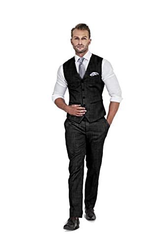 Qiatuu Herren Leinen Anzug 2 Stück Anzüge Trauzeugen Smoking Sommer Strand Hochzeit Prom Party Anzug Weste Hosen Set, Schwarz, XX-Large von Qiatuu