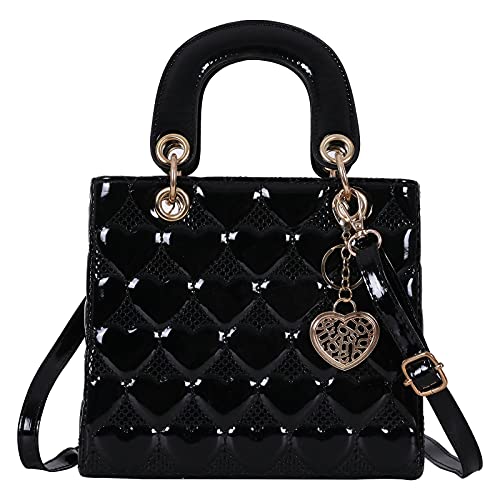 Qiayime Glänzendes Lackleder Damen Geldbörsen und Handtaschen Damen PU Fashion Top Griff Satchel Schulter Crossbody Totes Taschen, Farbe: Schwarz, Large von Qiayime