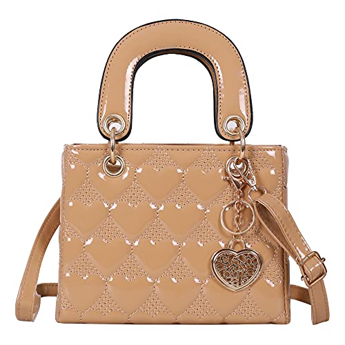 Qiayime Glänzendes Lackleder Damen Geldbörsen und Handtaschen Damen PU Fashion Top Griff Satchel Schulter Crossbody Totes Taschen, Kleines Braun, Large von Qiayime