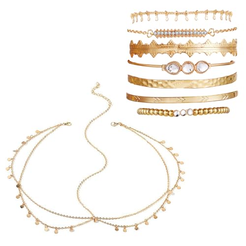 Qiblaou Armbänder Damen Set 8 Stück Boho Armreifen Modeschmuck Metall Verstellbar Goldene Kopfbedeckung Quaste Haarkette,Geeignet für Party Karneval, Festival Schmuck Qiblaou Armbänder Damen Set 8 Stück Boho Armreifen Modeschmuck Metall Verstellbar Goldene Kopfbedeckung Quaste Haarkette,Geeignet für Party Karneval, Festival Schmuck von Qiblaou